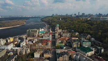Aerial view of historic Podil neighborhood in Kyiv, Ukraine video