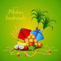 Makar sankranti greeting card with colorful kites vector