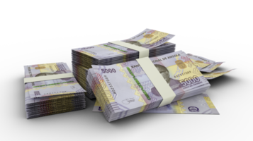 3D Stack of 5000 Angolan kwanza notes isolated on transparent background png
