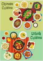 Chinese and uzbek cuisine asian dinner icon set vector
