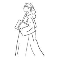 arte de línea mínimo de estilo de vida de mujer de negocios de moda en concepto dibujado a mano para decoración, estilo de fideos vector