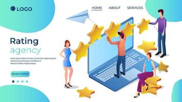 Rating agency.People are engaged in rating assessment.Feedback.The concept of a credit rating Agency.The template of the landing page.Isometric vector illustration.