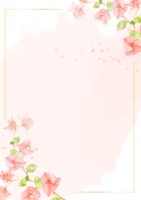 bougainvillier rose aquarelle avec cadre doré pour carte d'invitation de mariage ou d'anniversaire png