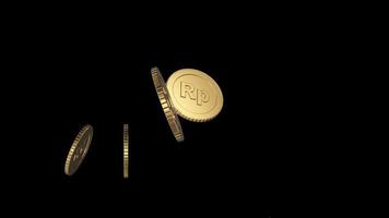 Goldmünzen der indonesischen Rupiah erscheinen als transparenter Hintergrund video