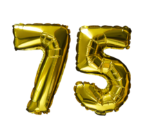 75 gouden aantal helium ballonnen geïsoleerd achtergrond. realistisch folie en latex ballonnen. ontwerp elementen voor partij, evenement, verjaardag, verjaardag en bruiloft. png