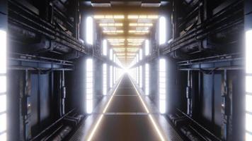 Illuminated hallway of futuristic spaceship. 3d infinite loop video