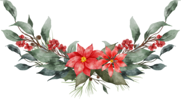folhas de natal flores moldura de coroa de flores em aquarela png