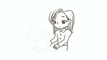 Lavorando donne video clip disegno cartoni animati scarabocchio kawaii anime colorazione pagina carino illustrazione disegno clip arte personaggio chibi manga comico