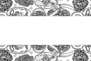 Vector food menu template, Latin american cuisine. Hand drawn black and white vintage sketchs of Mexican food.