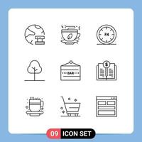 Group of 9 Outlines Signs and Symbols for bar greenery food tree e Editable Vector Design Elements