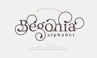 Begonia luxury elegant alphabet letters and numbers. Elegant wedding typography classic serif font decorative vintage retro. vector