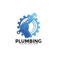 diseño del logotipo del servicio de plomería - logotipo moderno - servicio a domicilio de la industria de la plomería con elemento de llave inglesa vector