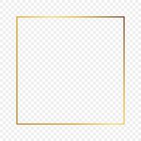 Gold glowing square frame isolated on transparent background. Shiny frame with glowing effects. Vector illustration.