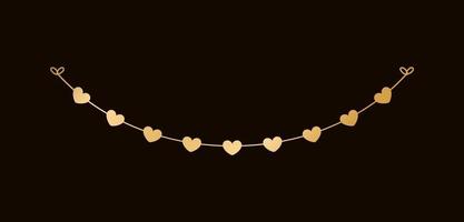 Gold Hearts Garland, Festive Birthday, Valentines Party celebration, Hanging buntings garlands vector illustration