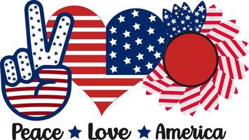 4th of July Sunflower. Peace Love America vector