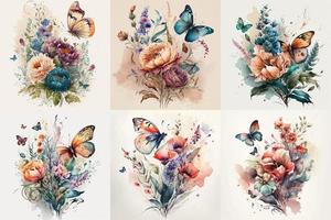 Butterfly Watercolor set, Floral Illustration, Floral Flower, Floral Bundle vector