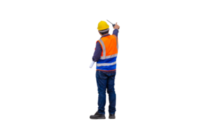 Rear view of Engineer under inspection and checking project at the building site, Foreman worker in hardhat at the infrastructure construction site png