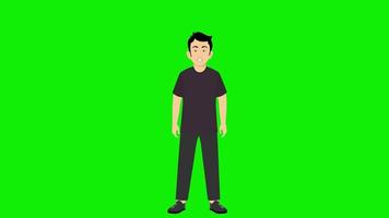 jong tekenfilm Mens pratend en Super goed idee licht lamp knal omhoog animatie 4k scherm groen video