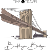une seule ligne dessinant le point de repère du pont de brooklyn. lieu de renommée mondiale à new york, états-unis. tourisme voyage carte postale décoration murale affiche d'art à la maison. illustration vectorielle de dessin de ligne continue moderne png