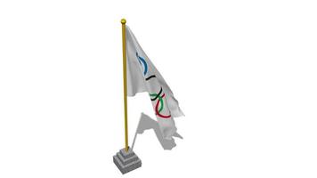 olympique Jeux, Jeux olympiques drapeau début en volant dans le vent avec pôle base, 3d le rendu, luma mat sélection video