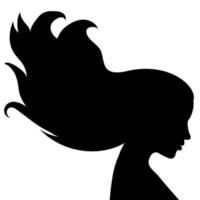 el silueta de un hermosa mujer con largo pelo fluido en el viento en perfil. modelo para postales, saludos, volantes, pancartas para un belleza salón, peluquero o De las mujeres día en marzo 8 vector