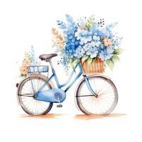 Cute watercolor bicycle with flowers. Illustration photo