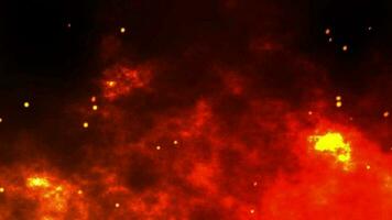 Burning red hot sparks rise from fire seamless loop ,Fire Particles over black background with red smoke video