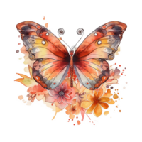 retro floral borboleta aguarela arte, generativo ai png