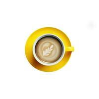 Overhead View of Hot Coffee Cappuccino Cup With Leaf Milk Foam Icon. 3D Render. photo