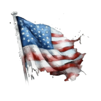 Happy 4th of July USA Independence Day American national flag watercolor painting and bunting, png