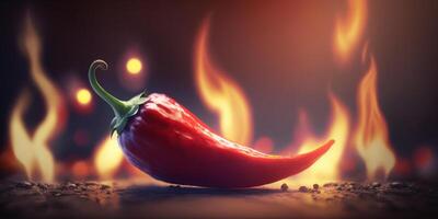 Fiery Red Hot Chili Pepper with Flames and Fire Illustration photo