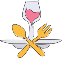 uno continuo línea dibujo de Fresco bebida en vaso para restaurante logo emblema. rápido comida café tienda logotipo modelo Arte concepto. moderno soltero línea dibujar diseño gráfico ilustración png