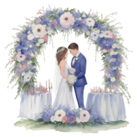 Casamento casal dentro uma romântico arco com flores al generativo png