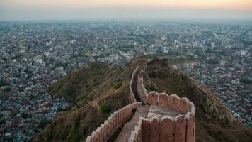 Time lapse 4k. beautiful sunset view from Nahargarh Fort stands on the edge of the Aravalli Hills, overlooking the city of Jaipur in the Indian state of Rajasthan, India. video