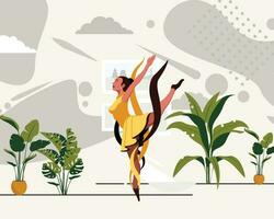salud y bienestar antecedentes verde con mujer extensión ilustración yoga vector
