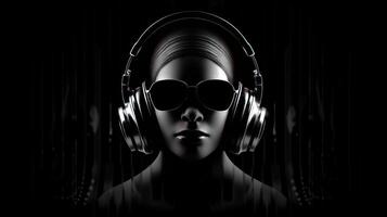 Cool DJ with headphones. Illustration photo