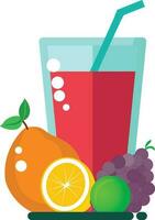 Fruit juice with bunch of fruit flat style clip art vector image