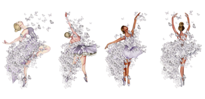 Watercolor dancing ballerina with butterfly set. png