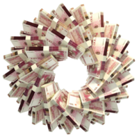 3d rendering of stacks of 100 Tongan Paanga arranged in a circular pattern. png