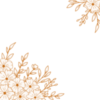 Elegant Gold floral corner border with hand drawn leaves and flowers for wedding or engagement png