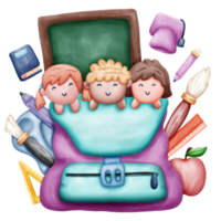 educación y estudiar elementos. acuarela cuadro. png