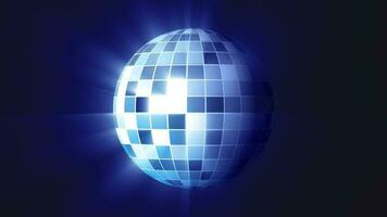 Abstract silver mirrored spinning round disco ball for discos and dances in nightclubs 80s, 90s luminous background video