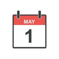 May 1 calendar icon. Labour day, Vector illustration in flat style.