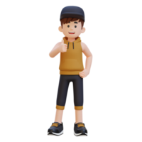 3d Sportler Charakter Umarmen ein positiv Lebensstil mit ein Daumen oben Pose png