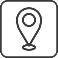 check in location icon in thin line black square frames. png