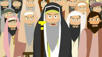 Cartoon illustration of the religious leader mocking Jesus video
