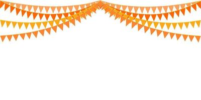 The orange tone color of garland, bunting flags. Banner background. November, party, halloween, greeting, party, October, summer, thank giving, fall, harvesting,, circuit, playground, autumn concepts. vector