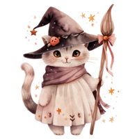 acquerello carino Halloween gatto, gatto strega, ai generativo png