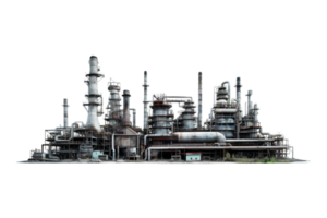 industriel plante isolé sur une transparent arrière-plan, pétrole et gaz industrie, raffinerie usine, pétrochimie plante zone png