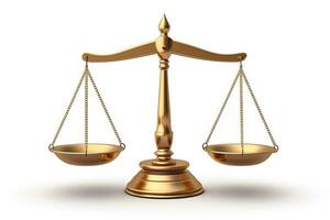 Scale of justice iconic legal symbol isolated on white background photo